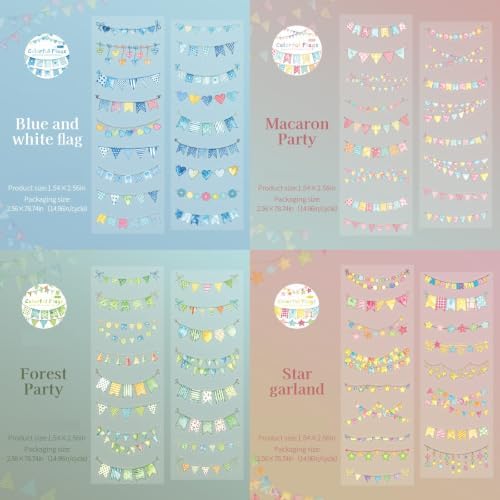 PET Tape Stickers for Scrapbooking Supplies,Flags Journal Stickers for Deco