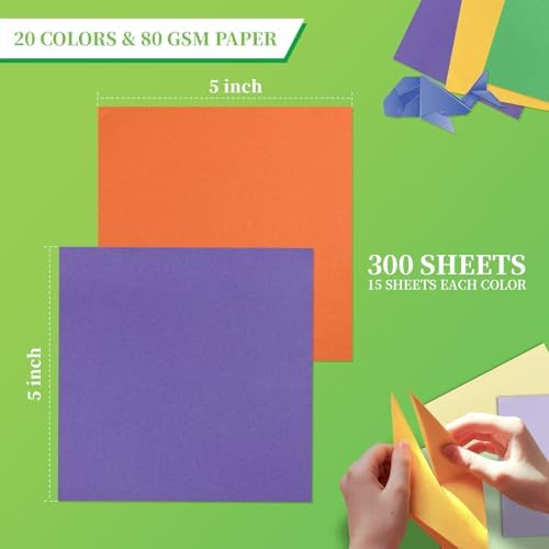 Granhoolm 300 Sheets Origami Paper, 20 Colors Origami Paper 5x5 inch,Double Sided Color Oragami Papers for Paper Artists,Craft Enthusiasts,DIY Arts Crafts