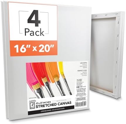 ArtSkills Stretched Canvas for Painting, 16x20 Canvas, 4-Pack Framed | Blank Canvas, Premium Wood Frame, Painting Supplies for Artists