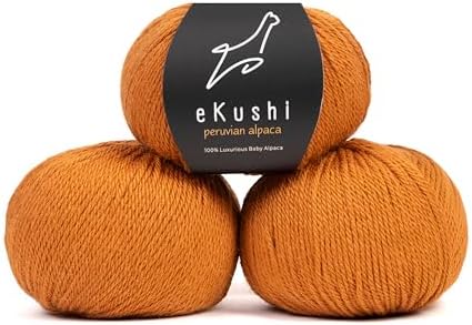 100% Baby Alpaca Yarn for Knitting & Crocheting - Set of 3 Skeins of Premium Yarn DK - Lightweight, Hypoallergenic & Thermal Peru Made - Ideal for Delicate Projects (RE158 - Cinnamon)