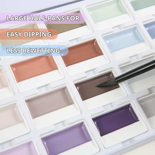 Watercolor Paint Set, 24 Color Opaque Semi-Solid, Muted Gray Tone
