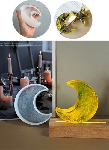 Konrisa 2pcs Star Moon Candle Molds, Silicone Resin Casting Mold for Candles Making Aromatherapy Candles Handmade Wax Home Decoration