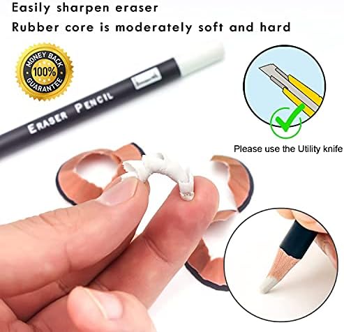 Brusarth Eraser Pencils Set - Professional 3pc Erasing Small Details or Add Highlights for Sketching, Colored Pencils, Charcoal Drawings. Fine Detail Eraser for Beginners & Artists