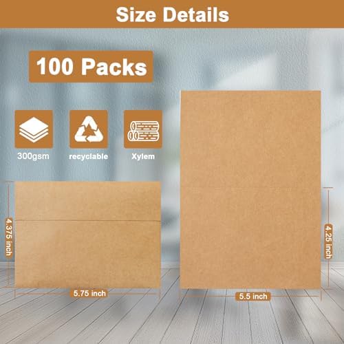 Silunkia 100 Packs Brown Blank Greeting Cards and Envelopes 4.25 x 5.5