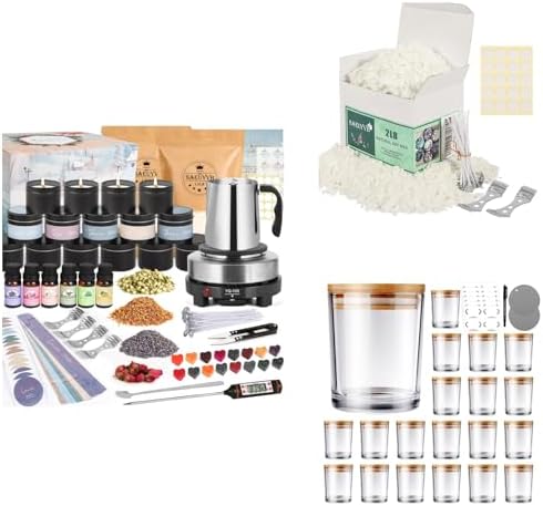 SAEUYVB Candle Making Kit with Melting Pot, 2lbs Natural Soy Wax, 20 PCS Candle Jars with Lids, Complete DIY Candle Making Supplies for Adults & Beginners