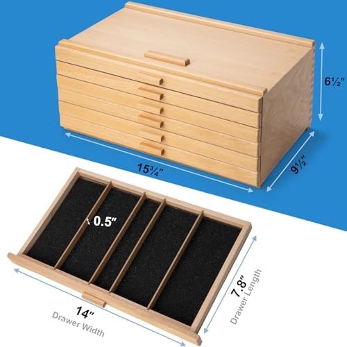 Falling in Art Wooden Pastel Storage Box With 6 Removable Drawers | Artist Supply Storage Box, Portable Organizer Box for Pencils, Markers, Brushes and Painting Tools
