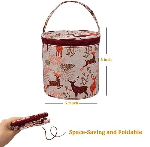 mini yarn storage small size yarn bag for crocheting with holes,empty round knitting tote bags protable yarn holder,perfect for travel,beginner & crocheter(Deer)