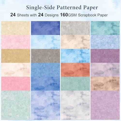 Colorful Scrapbook Paper, 24 Sheets 6 x 6 Inch Scrapbooking Supplies,Single-Sided Boho Tone Decorative Paper for Junk Journals Greeting Cards Photo Album Decoration