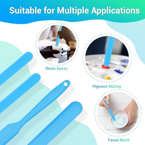 Gartful Silicone Stir Sticks Kit for Epoxy, 2pcs Spatula Scraper, 2pcs Large Silicone Resin Stirring Sticks, Reusable DIY Craft Tool for Mixing Resin, Paint, Waxing, Liquid, Set of 4, Blue
