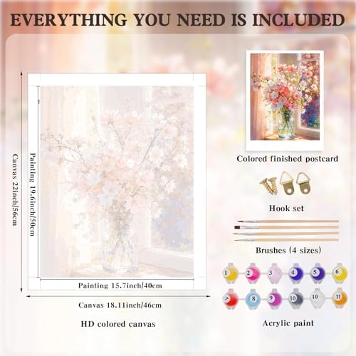 Alptiny Beautiful Flower Paint by Numbers Kit for Adults Beginner, Vase Plants Paint by Number Kits on Canvas, Floral Oil Painting Kit for Home Decor or Gift - 16x20 Inch