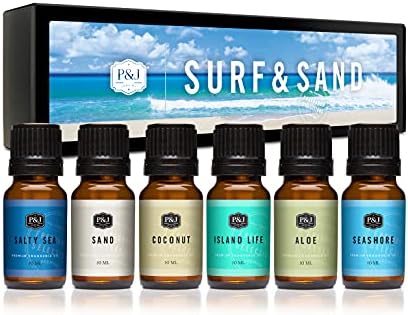 P&J Trading Fragrance Oil Surf & Sand Set | Salty Sea, Sand, Coconut, Island Life, Aloe, Seashore Candle for Candle Making, Freshie Scents, Soap Making Supplies, Diffuser Oil Scents
