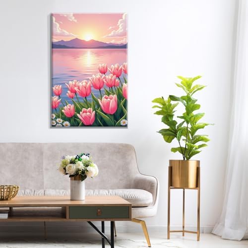 ATDMS Flowers Paint by Numbers Kit for Adults with Frame 8x12 Inch