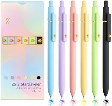 YOXMJDB 6 Pcs Color Pens for Journaling 0.5mm Fine Point Colored Gel Ink Pen, Smooth Writing Colorful Pens for Note Taking, Gift Set for Women & Men (6 Pcs Vibrant Gold)
