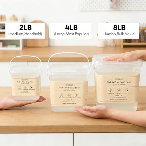 8lb Clear Glycerin Soap Base in Bucket - Airtight Resealable Lid, Moisture Proof, Premium Glycerin Melt and Pour for DIY Soap Making Supplies (Transparent, 8 Pound)