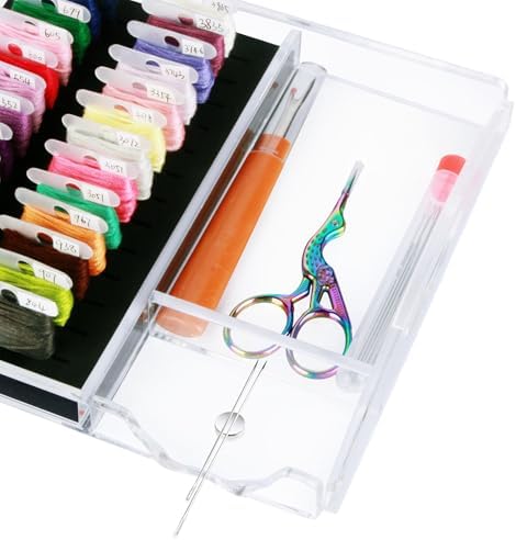 Acrylic Working Tray for Cross Stitch and Embroidery Supplies, Embroidery Floss Bobbins Organizer Tray with Magnetic Needle Holder and Tools Storage