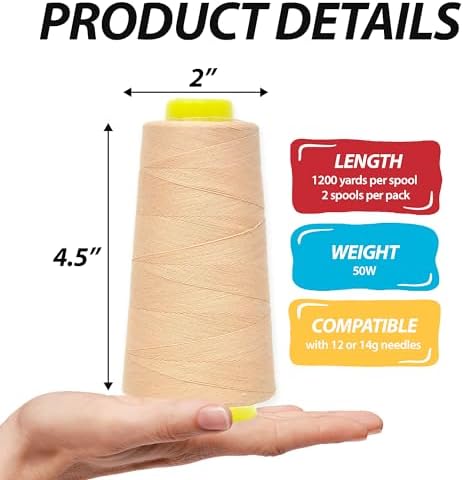 Mandala Crafts Champagne Mercerized Cotton Thread Cones for Sewing Quilting