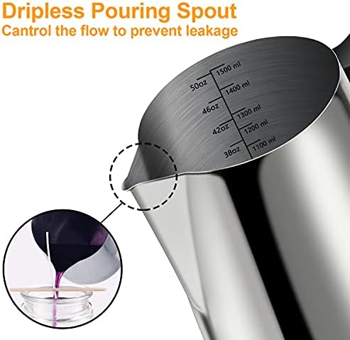 BBAXI Candle Making Pouring Pot, 1500 ML/50 OZ Candle Pouring Pitcher, 304 Stainless Steel Candle Making Pitcher with Heat-Resistant Handle and Dripless Pouring Spout Design (Pack of 2)