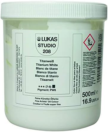 Lukas Studio Artist Oil Color Paints - High-pigment oil paint made with natural binder for artist, painting, & more! - [Titanium White - 500 mL]