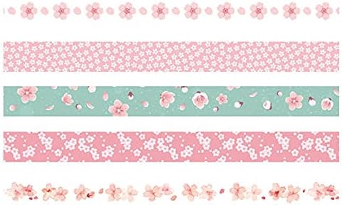 5 Rolls Pink Washi Tape Set Cherry Blooms Creative Basic Skinny Decorative Tapes for Arts, DIY Crafts, Journals, Planners, Scrapbooking, Wrapping (Sakura)