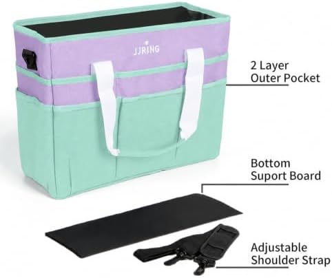 JJRING Craft Organizer Tote Bag Large Art Storage Caddy Green and Purple | With Multiple Pockets For Sewing, Scrapbooking, School, Medical, And Office Supplies