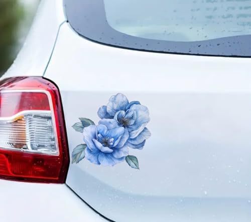 Watercolor Perennial Geranium Flower Car Vinyl Decal, Blue Floral Sticker for Bumper Side Mirror Window, Vehicle Decoration Decal, Lower (Blue)