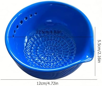 Ceramic Grater Bowl, 2-in-1 Garlic Grater & Herb Stripper (blue, 7Holes)