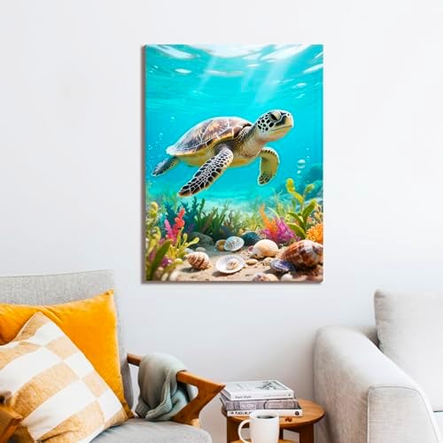 Muzagroo Paint by Numbers Oil Painting Kits for Adults DIY Sea Turtle Oil Painting for Beginners Hand Crafts Kits with Brushes and Acrylic Paints 16x20 inches (Sea Turtle)