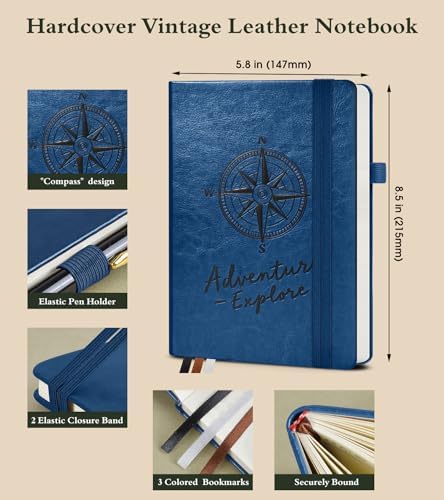 PAIBAS Blank Journal Notebook for Women Men,160 Pages,A5 Hardcover Sketchbook for Drawing, Sketch book, Unlined Notebooks for School,Work, Note Taking,Travel Journals for Writing 5.8"x8.5" (Navy)