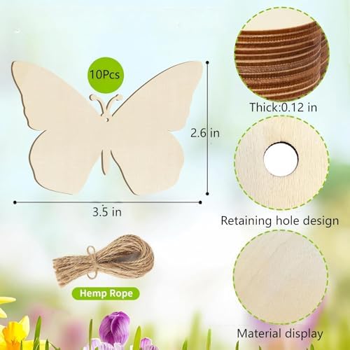 Wooden Butterfly Decorations, 10 pcs Blank WoodNot Yet Completed3.5 x 2.6 in Used for Painting and Decoration DIY Technology, Hanging skrnrhrery