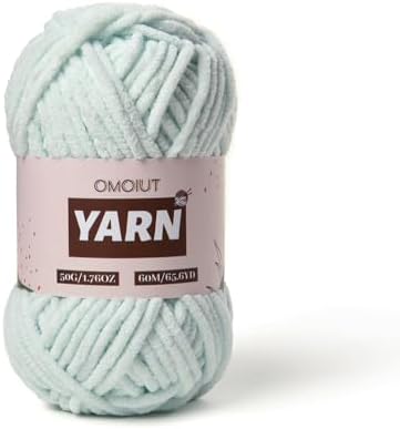 Plush Chenille Chunky Crochet Yarn - Baby Yarn for Crocheting Soft - Velvet Yarns Knitting for Blankets Crafts - Fluffy Amigurumi Yarns 50g / 65.6yd (Pale Cyan)