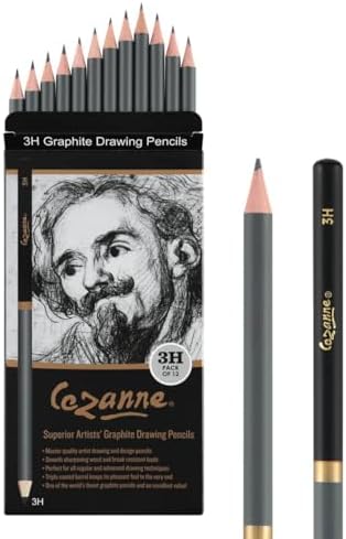Cezanne Graphite Drawing Pencils Set - 3H, Set of 12 Break-Resistant Graphite Lead, Easy-to-Sharpen Sketch Pencils, Master Artist Quality Graphite Pencils for Technical and Artistic Drawing