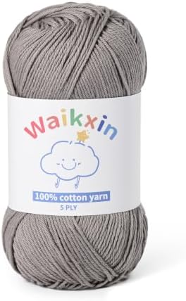 100% Cotton Yarn for Crocheting,Baby Yarn for Crocheting Soft,5 Ply Milk Cotton Yarn,#2 Sport Weight Cotton Yarn,3.52oz/262.4yds Amigurumi Yarn for Puzzle,Clothes&DIY Crafts.(Grey)