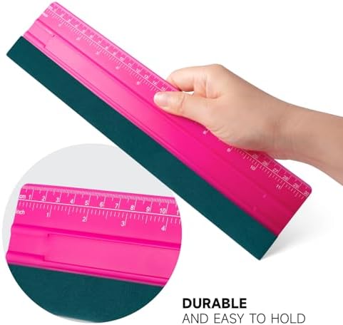 FOSHIO Professional Squeegee for Vinyl, Decals, Sticker Paper, Wallpaper, Window Film, Craft, Suede Felt Squeegee Smoothing Tool with Ruler, Pink (12 inches)