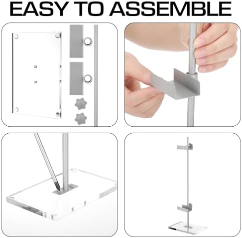 RattanView Adjustable Tabletop Easel Silver Picture Frame Holder Stand up to 16.5" H Metal Floating Picture Rack for Display Easel with Acrylic Base 16 x 5 Frame Holder Stand Table for Art Photo Signs