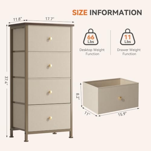 Sweetcrispy Dresser for Bedroom, 4 Drawer Storage Cabinet, Tall Nightstand