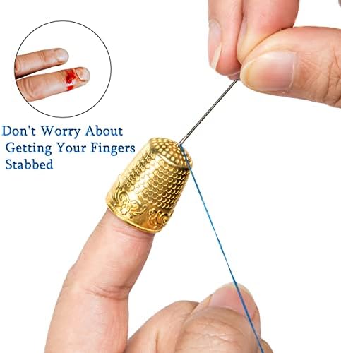 ZESION 4Pcs Sewing Thimbles, Metal Thimbles for Hand Sewing Finger Protector, Quilting Craft Accessories for Knitting Needlework DIY Tools, Bronze