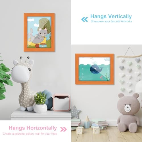 [2-Pack] Kids Art Frames, 8.5x11 Front Opening Kids Artwork Frames Changeable, Orange Artwork Display Storage Frame for Wall, Holds 50 Pcs, for 3D Picture, Crafts, Children Drawing, Hanging Art,