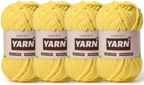 4 Packs Plush Chenille Chunky Crochet Yarn - Baby Yarn for Crocheting Soft - Velvet Yarns Knitting for Blankets Crafts - Fluffy Amigurumi Yarns 200g/262.5yds (4 Yellow)