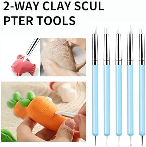 10 Pcs Silicone Clay Sculpting Tools Set, Double-Ended Dotting Tools & Silicone Brushes for Polymer Clay, Air Dry Clay, Pottery & DIY Crafting