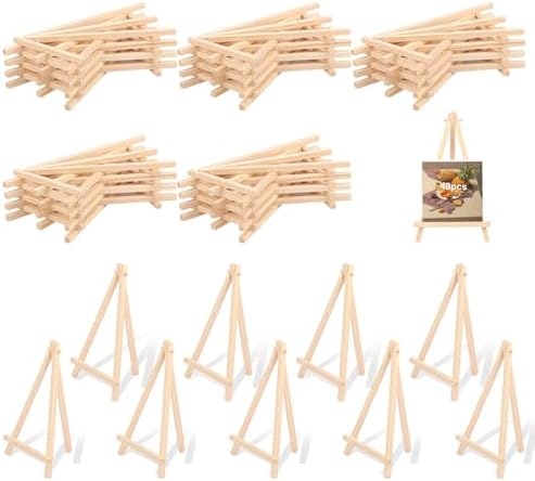 Yiksonyo 48 Pack 8 Inch Wooden Easel, Tabletop Wood Easels, Small Wooden Easel for Painting, Art, and Crafts