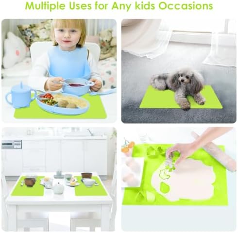 Silicone Mat for Crafts, 15.7" x 11.8" Silicone Placemats for Kids Dining Table Waterproof Countertop Protector, Heat Insulation Kitchen Pastry Rolling Dough Pad Tool, Green