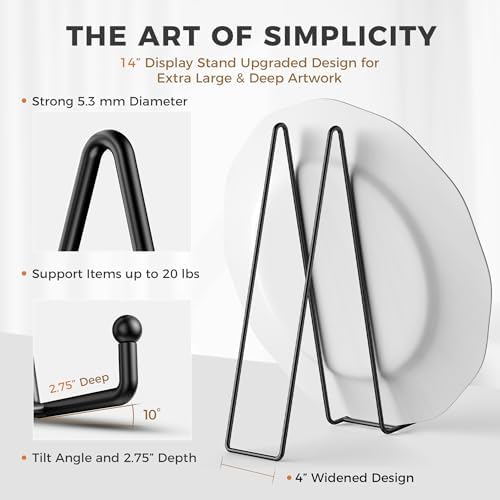 TR-LIFE 14 Inch Heavy Duty Plate Stand (4 Pack) - Metal Display Easel for Large Plates, Platters, Picture Frames, Signs, and Posters