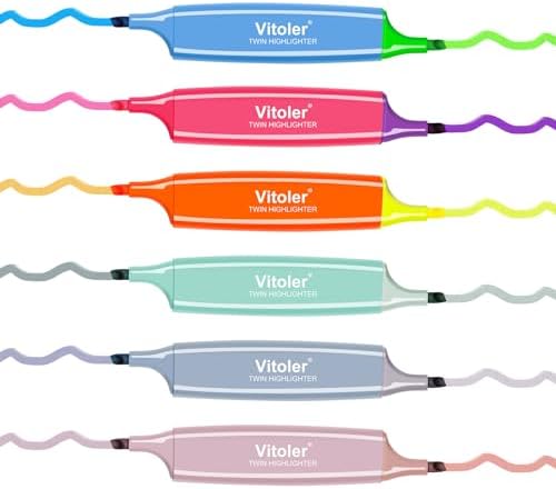 Vitoler Highlighters Assorted Colors,Bible Highlighters,6 Pcs,12 Colors,Dual Tips,No Bleed,Aesthetic Highlighter,Marker Pens for Office Supplies
