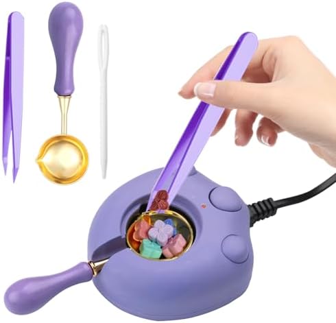 Electric Wax Seal Warmer Kit - Purple, Includes Spoon and Tweezers for DIY Wax Seals and Stamps