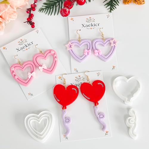 Xaekicr Heart Balloon Polymer Clay Cutters Set – 3Pcs Clay Earring Cutters for DIY Jewelry, Love Shape Clay Tools and Polymer Clay Molds
