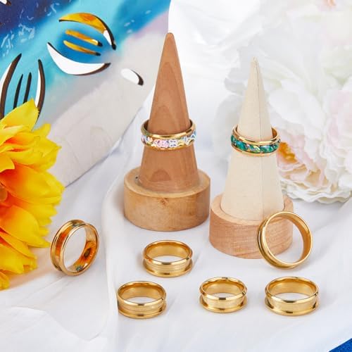 SUNNYCLUE 1 Box 12Pcs Grooved Ring Blanks Cores Golden Stainless Steel Inlay Finger Ring Blanks US Size 7/8/9/10/11/12 Inlay Empty Findings for Men Women Jewelry Making Kits