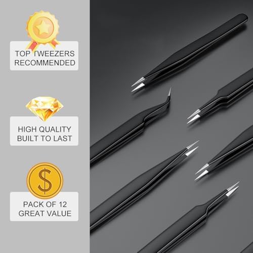 Antonki 12-in-1 Precision Metal Tweezers Set with Leather Case
