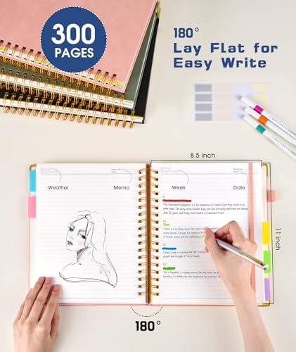 Hardcover Spiral Notebook 8.5"x11" Journal with Removable Dividers Tabs, 300 Pages Leather 5 Subject Notebook College Ruled, Large A4 Notebooks for Work School, Lined Journal for Women, A4 Navy