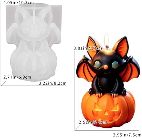 Wehous Halloween Resin Molds, Cute Bat Pumpkin Candle Soap Mold, Halloween Ornament Silicone Molds for Epoxy Resin Casting Clay, 3D Pendant Keychain Wall Hanging Craft Mold (Bat Pumpkin)