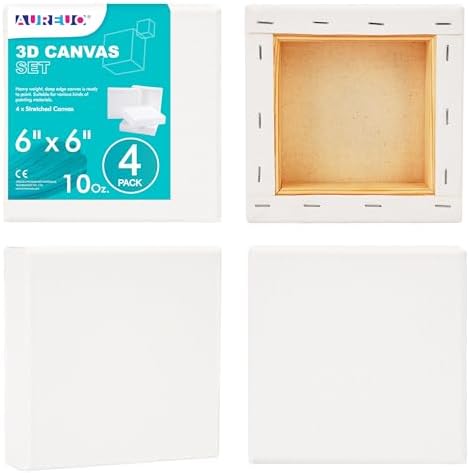 AUREUO 6x6 Inch Gallery Wrapped Canvas 1.5 Inch Depth 4 Pack